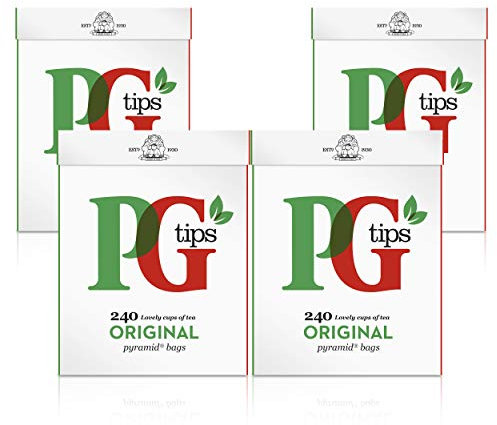 PG Tips | One Cup Tea | Original | Schwarzer Tee | Kreiert für echte Teeliebhaber seit 1930 | Erfrischendster und aromatischster Geschmack | 4er Pack | 4 x 240 Schwarzteebeutel