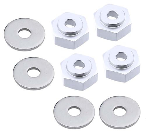 KEEDA 4PCS 12mm drehen auf 17mm Aluminiumlegierung Felgen Sechskant Adapter für 1/10 RC Car Buggy Monster Truck Kann 1/8 Reifenrad Verwenden (Silber)