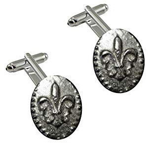 Ft399 Paire de boutons de manchette en étain anglais moderne Motif fleur de lys 1,9 x 2,5 cm, Alliage plomb-étain