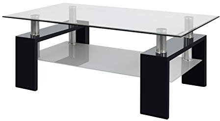 duehome | Mesa Centro, Mesa de Cristal, Mesita de Salon, Color Negro Brillo, Modelo Missouri, Medidas: 110 cm (Largo) x 60 cm (Ancho) x 45 cm (Alto)