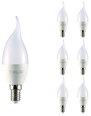 TEKLED® C37 LED Bulbs | Flame Tip Candle E14 Small Edison Screw | Energy Saving 6W Light Bulb 50W Incandescent Bulb Equivalent | 6000K 470 LM NONDIMMABLE | 6-Pack | Daylight