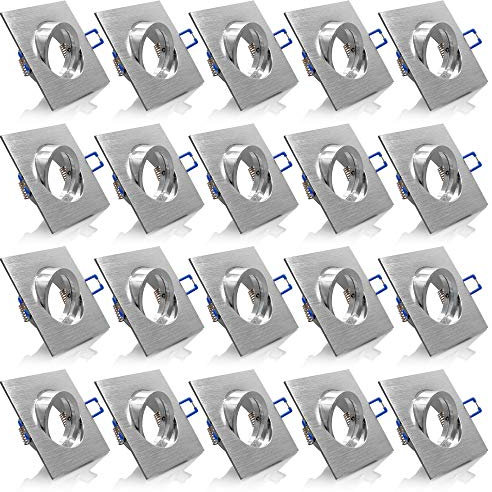 20x Einbaustrahler IP20 mit GU10 Fassung ECKIG alu gebürstet schwenkbar Einbauspot Einbauleuchte Rahmen Rostfrei Deckenspot Strahler Spot 5104