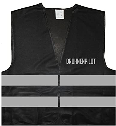 Warnweste - Signalweste - Drohnenpilot - Warnweste mit reflektierendem Aufdruck - Größe L/XL, Schwarz