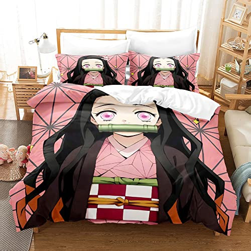 PTNQAZ Nezuko Kamado Bettwäsche-Set für Mädchen, Geschenk, Kinder, Bettwäsche (Doppelbett, 3)