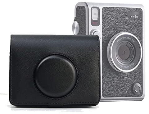 Kimyoaee Mini Evo Camera Case for Fujifilm Instax Mini Evo Instant Camera Accessories Protective PU Leather Carrying Bag with Adjustable Shoulder Strap (Black)