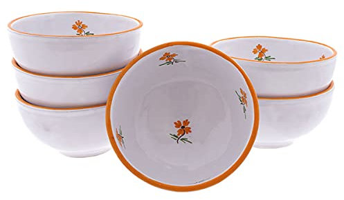 CERÁMICA RAMBLEÑA | Cuenco aperitivo | Cuenco desayuno | Cuencos ceramica | Cuencos cocina | Conjunto Bol Pack x6 rústico - Modelo 17 | 100% Decorado a mano | x6 cuencos 14x14x7cm