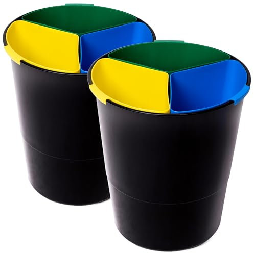 Everest Adv COMPATTO XL - 2 Cestini Spazzatura Differenziata 17 Litri | Con 3 Scomparti per la Piccola Raccolta Separata di 3 tipi di Rifiuti in un Unico Contenitore | Set da 2 Cestini NERI