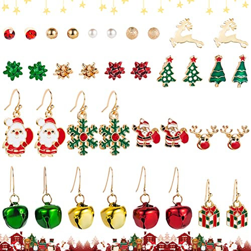 TOPJOWGA Ohrringe Weihnachten Set, 18 Paar Weihnachts Ohrringe für Damen, Weihnachtsohrschmuck, Kreativ Süße Weihnachten Ohrstecker, Ohrstecker Set Weihnachten Schmuck Geschenk
