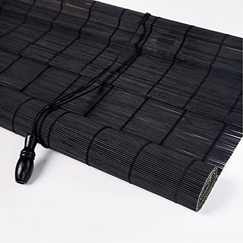 KUISOGAN Schwarzes Bambusrollo,Bambus Raffrollo aus Natürliches,Anpassbar Bambus Jalousette,UV-Schutz/Verdunkelungsvorhang Anhebbare Handgewebt Bambus Rollo Umweltfreundlich (W90xH140cm/W36 xH55)