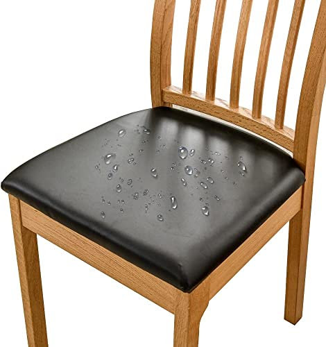 Bestenrose Stuhlbezug 4er Set Sitzfläche stuhlhussen wasserdicht Stretch PU Leder Bezug für Stühle Sitzbezüge für Esszimmerstühle Abwaschbar Schonbezug Stuhl Hussen für Stühle