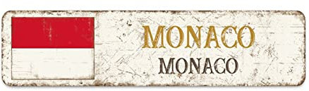 Willkommen Monaco Schild, Monaco Monaco Stadt Straßenschild Retro Monaco Aluminium Schild Hauptstadt Vintage Metallschild Wanddekoration 15 x 60 cm