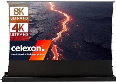 celexon HomeCinema Plus CLR UST-Bodenscheren-Aufroll-Motor-Hochkontrast-Möbeleinbau-Leinwand schwarz 100 | 221x124cm 16:9 | elektrische 8K,Full-HD Projektions-Leinwand | für Ultrakurzdistanz-Beamer!