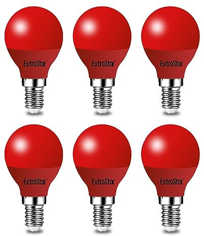 EXTRASTAR Ampoule LED Couleur E14 4W équivalente 40W AC 220V-240V, Ampoules Guirlande Couleur LED G45, orange rouge jaune bleu vert pour lumières de Noël de patio extérieur (rouge, lot de 6)