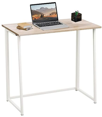 Homesbrand Compact Folding Desk, Computer Desk for Home Office Working, Narrow Study Writing Table, Brown Small Desk (80x46.5x76cm)