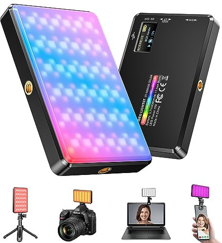 Luce per Video LED RGB, Luce Fotocamera Dimmerabile 2500-9000K CRI 95+ 120 LED con Treppiede e Clip, 3000mAh Batteria Lampada per Foto per Telefono/iPad/Laptop/Fotocamera