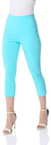 Roman Cropped Trousers for Women UK Ladies Capri Leggings Summer Pants Short Crop Stretch 3/4 Length Three Quarter Pedal Pusher Clothes Elasticated Bengaline Cut Off - Petite Turquoise - Size 8