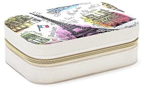 Vintage Paris Eiffelturm Postkarte Schmuckbox Tragbare Reise Schmuck Organizer Etui Ohrringe Ringe Halsketten Display Aufbewahrungsbox für Frauen Mädchen Brautjungfer Geschenke