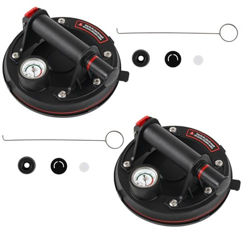 DOCAS 2 Pack 8 Saugheber Glasheber Saughalter,Vakuum Saugheber mit Handpumpe Glassauger Saughalter Plattenheber Sauggriff Vakuumheber für Flache und Glatte Oberflächen Tragkraft 200KG mit Barometer