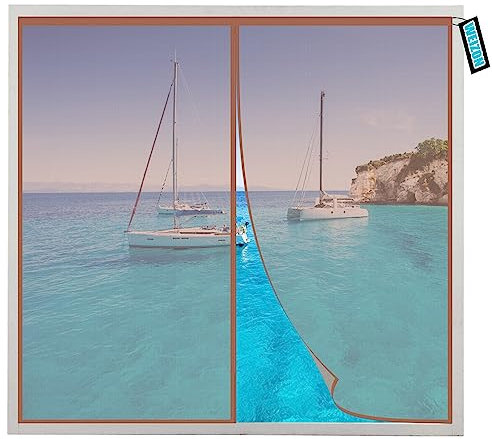 Zanzariera Porta Finestra Battente 240x240cm Protezione dagli Insetti Zanzariera Chiusura Automatica Prevent flying into foreign objects Brown Marrone