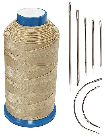 Haobase Hilo de coser de nailon de 1500 yardas T70#69 para cuero, bolso, zapatos, lona, tapicería con kit de agujas de coser (beige)