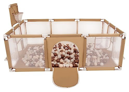 Selonis Laufstall Baby Großer Spielplatz Mit 400 Bälle Laufgitter Für Kinder, Beige:Pastellbeige/Kupferrot/Perle