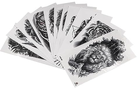 ANCLLO 12 Blatt Vollarmärmel Temporäre Tattoos Schwarzes Tier Löwe Wolf Großes Muster Simulation Tattoo Aufkleber Realistische Fake Tattoos für Erwachsene