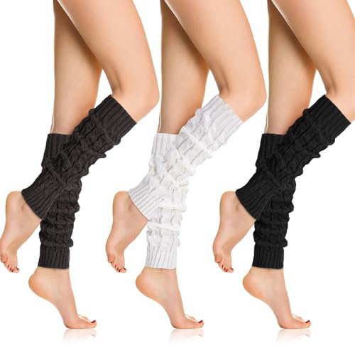 Apricitie 3 Paare Damen Beinwärmer, Gestrickte Winter Beinstulpen Beinlinge Stricken Overknee Strümpfe Beinstulpen Lange Beinwärmer Stiefel Socken für Damen Mädchen