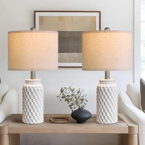 USumkky 20.5 White Modern Ceramic Bedside Lamps Set of 2, Small Table Lamp for Bedroom Decor Farmhouse Nightstand Lamp for Living Room Office
