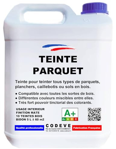 Teinte Parquet - Codeve Bois/Chêne Moyen - 5 L - Intérieur - Pour La Teinture De Votre Parquet, Plancher, Caillebotis Ou Sol En Bois.