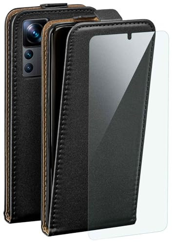 moex Flip Case für Xiaomi 12T / 12T Pro Hülle, PU Lederhülle, Klapphülle, Handytasche, Schutzhülle mit Schutzfolie, Handyhülle klappbar, 360 Grad Rundum-Schutz - Schwarz