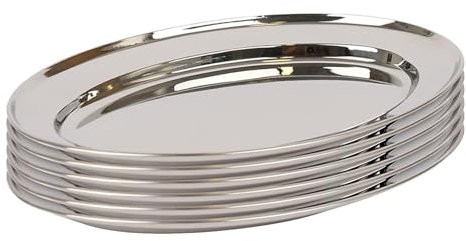 Argon Tableware 6X 30cm x 20.5cm Oval Servierplatten aus Edelstahl - Klein Party Abendessen Snack Büfett Essen Sandwich Anzeige Tablett Platten Gerichte