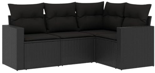vidaXL Garten Sofa Garnitur 4-TLG., Gartenmöbel Set mit Kissen Stauraum, Sitzgruppe für Garten Terrasse, Modular Gartensofa Lounge, Schwarz Poly Rattan