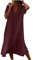 Chnnamzu Robe Lin Femme été Lâche Longue à Manches Courtes Et Col Rond Couleur Unie Bohème Légère De Plage Confort Casual SoiréE Grande Taille Pas Cher