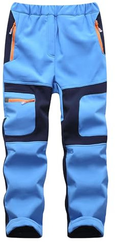 Yenwits Kinder Softshellhose gefüttert Skihose wasserdicht Thermohose Wanderhose Trekkinghose Schneehose Winter Outdoorhose Cargohose für Jungen und Mädchen(9056,Hellblau,140-152