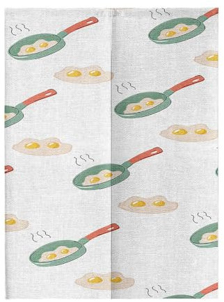 Chickwin Japanische Noren Türvorhang, Fußabdruck Tür Vorhang Raumteiler Leinen Tapisserie, Chinesischer Stil Türvorhänge Hälfte Vorhang für Restaurant Küche (70x120cm,Pochierte Eier)