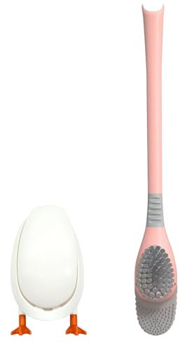 YEJAHY Brosse de Toilette en Canard de Plongée, Ensemble de Brosse de Toilette et Support de Salle de Bain en Silicone (Rose)