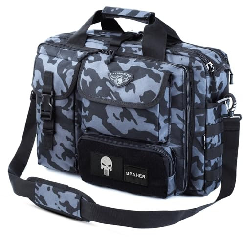 SPAHER Sacoche Ordinateur Portable 14/15.6/17 Pouces Sac Messenger a Bandouliere Tactique Imperméable Mallette Cartable Sac à Main Militaire Cadeau pour Homme Travail Affaires Voyage Laptop Bag