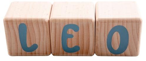 Louyou Holzwürfel, 5 cm x 5 cm, Set mit 3 Würfeln, mit grauen Aufklebern – Buchstaben aus Holz, große Größe, personalisierbar, Dekoration für Baby- und Kinderzimmer, Geschenk zur Geburt und