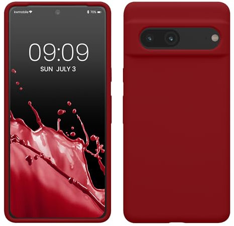 kwmobile Handyhülle für Google Pixel 7 Hülle, für Pixel 7 Case - Hülle Silikon - kabelloses Laden - Rhabarber Rot