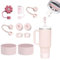 7WUNDERBAR Juego de Accesorios de 10 Tazas Stanley con 6 Tapones de Silicona a Prueba de Fugas, 2 Tapas de pajitas, 2 Tazas Stanley 1,2l y 850 ml de Tapas Protectoras Silicona(Cuarzo rosa10 Unidades)