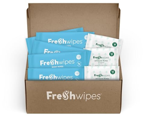 FreshWipes Antibacterial Body & Intimate Wipes Bundle - 5 Packs Coconut Body Wipes & 3 Packs Intimate Wipes - Biodegradable Wet Wipes - Dermatologically Tested, Suitable for Elderly & Disabled