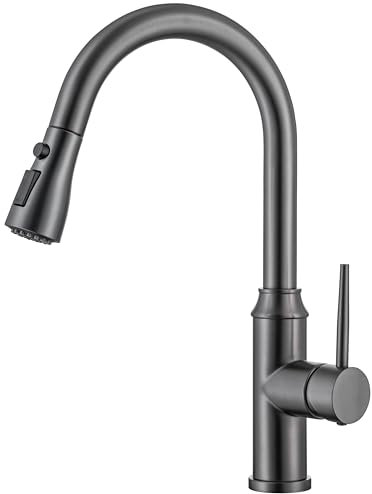 EGSO Wasserhahn Küche Grau, Hochdruck küchenarmatur mit brause ausziehbar,Mischbatterie küche, 360° Drehbar Spültischarmatur 2 Wasserstrahlarten,Edelstahl