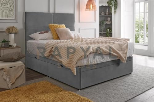 Fireplaces 4 Life Hf4you 4 Box Side Lift Ottoman Divan Bed + 10” Memory Sprung Mattress + 24” Headboard (Grey, Small Double, With Ottoman Storage)
