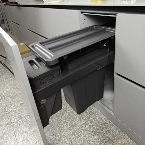 Dual Pull-Out Trash Can Under Cabinet Counter/Sink, 18L+6L Slide Out Garbage Bin with Lid, 10.23 W X 19.88 D X 19.68 H