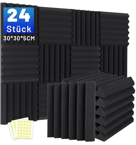 24 Stück Akustikschaumstoff Schalldämmung, 5 X 30 X 30CM (2 X 12 X 12) Schalldämmung Schallschutzplatten, Akustikschaumplatten Schallabsorber Akkustikschaumstoff, Hochdichte Schallabsorber Wand