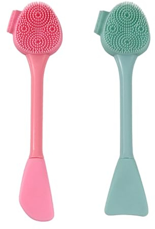 2 Stück Silikon-Gesichtsschrubber 6, 3 Zoll Doppelkopf-Porenreinigungsbürste Gesichtswaschbürste für selbstgemachten Schlamm Ton gemischte Maske aus Holzkohle sanftes Peeling Entfernen von Mitessern