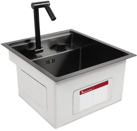 Fregadero de cocina oculto de acero inoxidable de 13,78 x 29,6 x 9,06 pulgadas con tapa de acero inoxidable, fregadero cuadrado que ahorra espacio adecuado para lavar alimentos, frutas y verduras