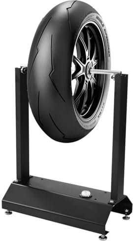 Equilibratrice per ruote di moto e bici, supporto per il sollevamento e la manutenzione di ruote e pneumatici per bicicletta con coni di centraggio regolabili, supporto per l'equilibratura di cerchi