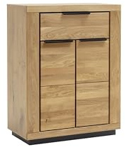 möbelando Schuhkommode >GRENO< eichenfarben, FSC Mix Zertifiziert, Massivholz-Front, Wildeiche geölt, 80x105,5x40 cm, 2 Türen, 1 Schublade, Ablagefächer, Schwarze Griffe, modernes Design
