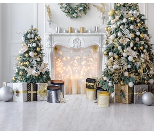 Ttincceer 1.8x1.2m Fondo de Chimenea navideña Interior Moderno Árbol de Navidad Corona Baby Shower Fotografía Fondo Nochevieja Niño Niña Fiesta de cumpleaños Decoración Estudio Prop